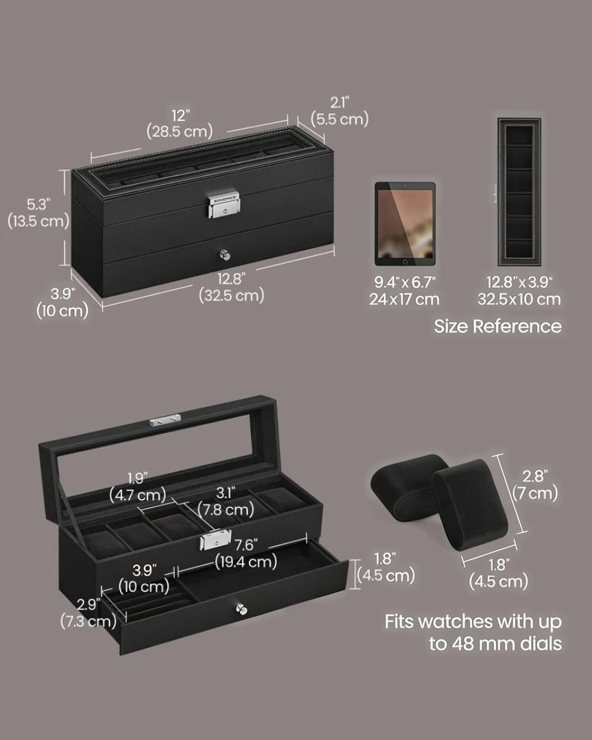 Lockable Watch Box With Glass Lid 6 8 Or 12 Slot – product view 28 | Ridgefield Furniture