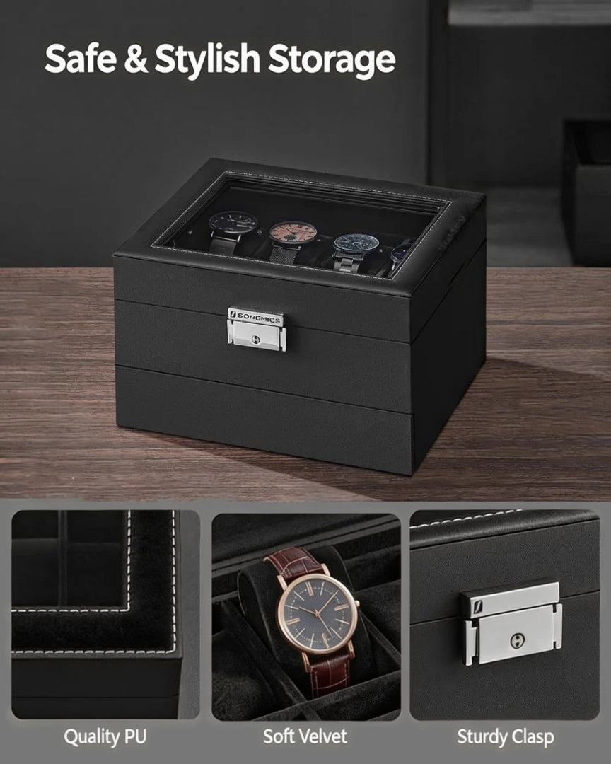 Lockable Watch Box With Glass Lid 6 8 Or 12 Slot – product view 30 | Ridgefield Furniture
