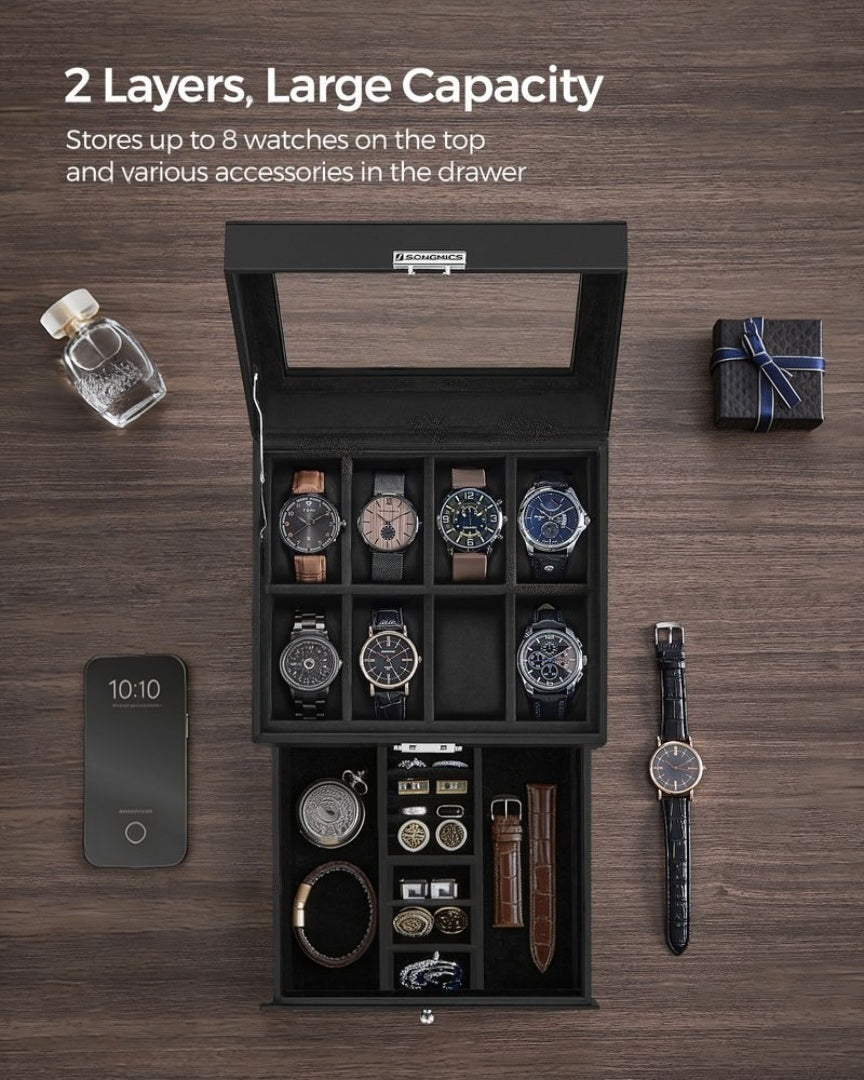 Lockable Watch Box With Glass Lid 6 8 Or 12 Slot – product view 31 | Ridgefield Furniture