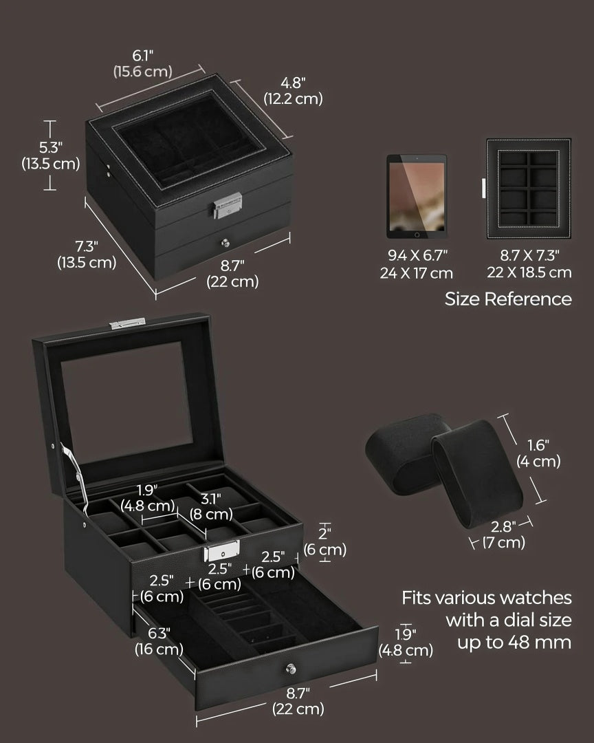 Lockable Watch Box With Glass Lid 6 8 Or 12 Slot – product view 33 | Ridgefield Furniture