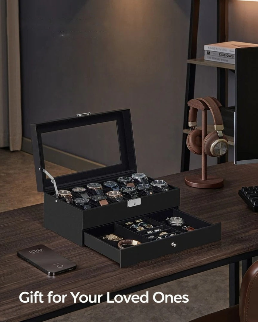 Lockable Watch Box With Glass Lid 6 8 Or 12 Slot – product view 34 | Ridgefield Furniture