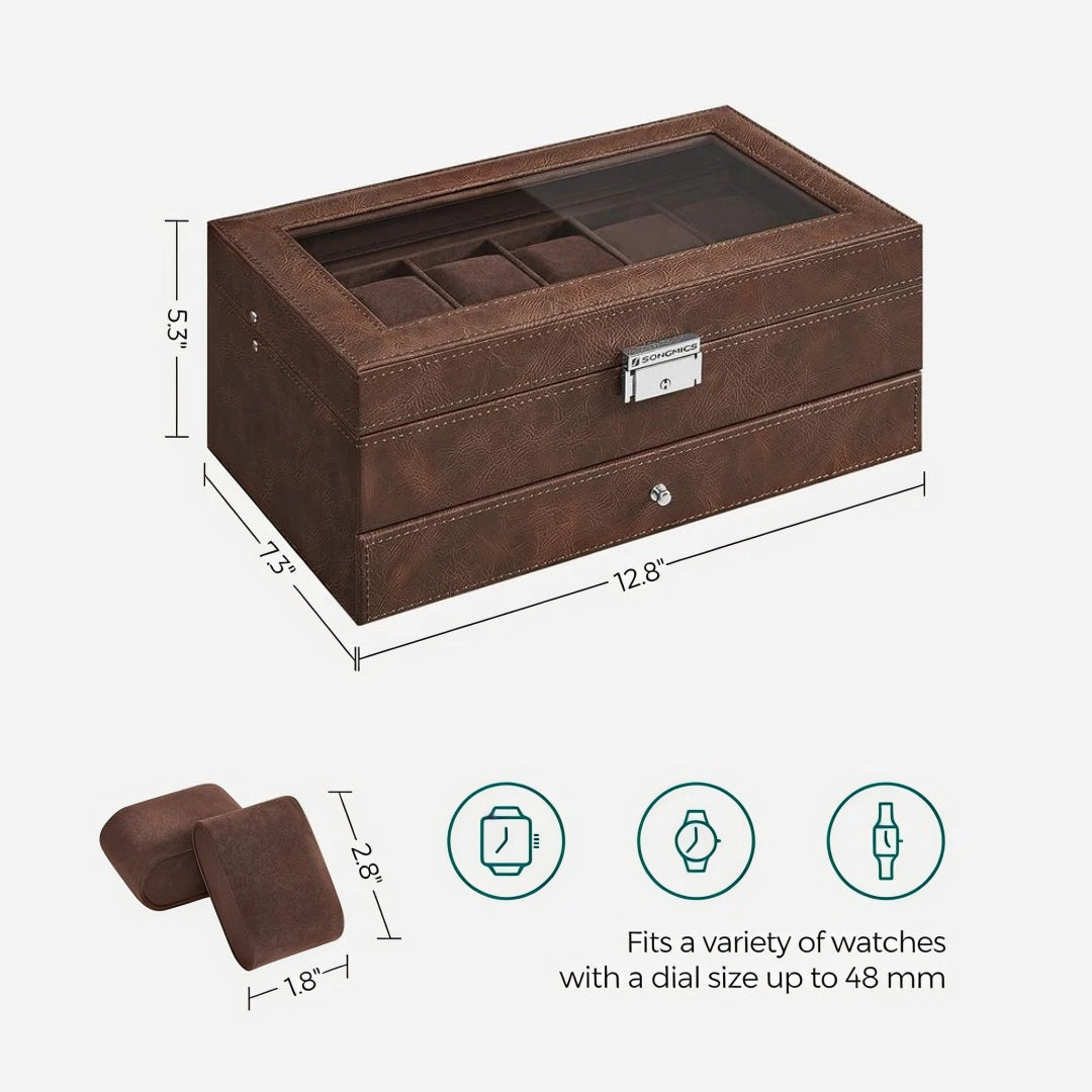 Lockable Watch Box With Glass Lid 6 8 Or 12 Slot – product view 44 | Ridgefield Furniture