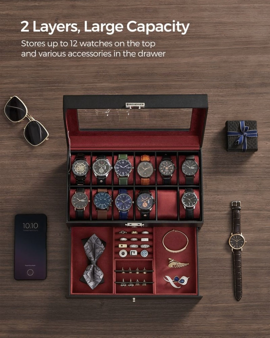 Lockable Watch Box With Glass Lid 6 8 Or 12 Slot – product view 50 | Ridgefield Furniture
