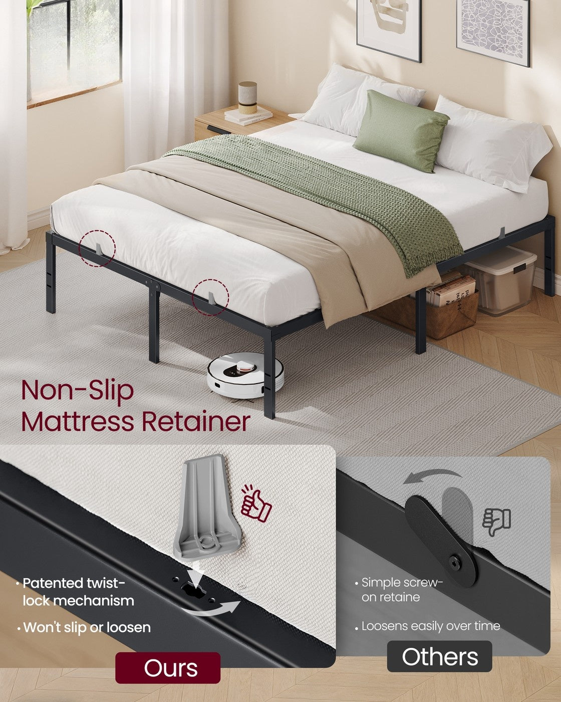 Metal Bed Frame With Under Bed Storage And Quick Lock Slats - product photo 34