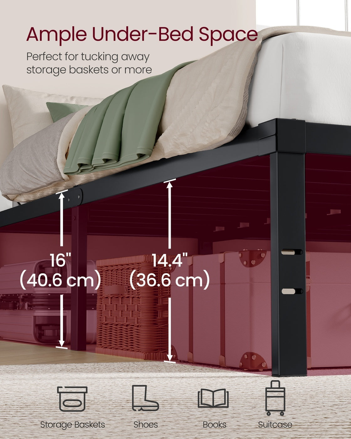 Metal Bed Frame With Under-Bed Storage - product photo 14