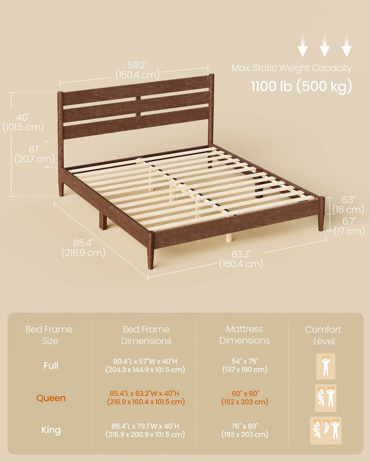 Mid-Century Modern Bed Frame With LED Headboard & Charging Station - product photo 06