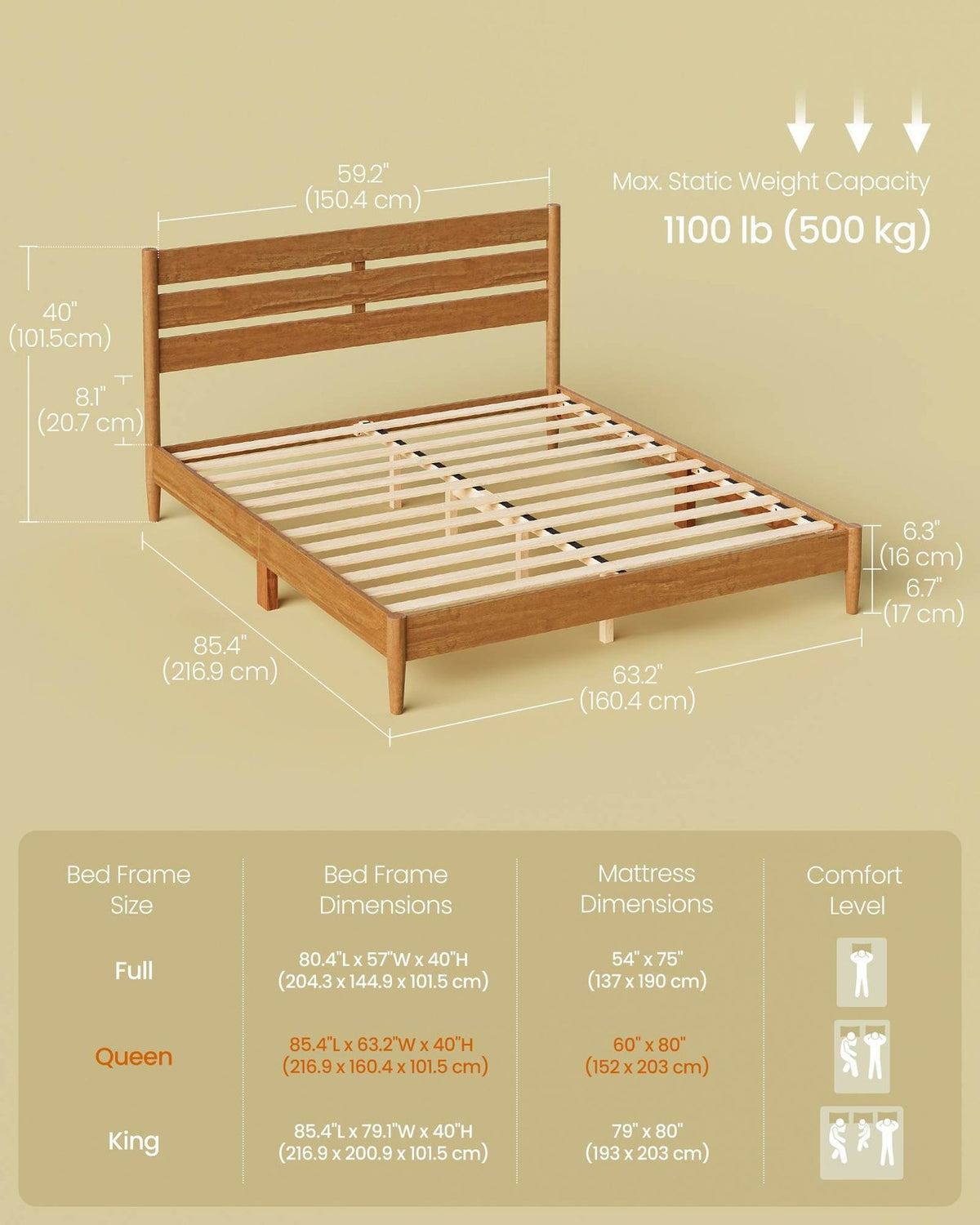 Mid-Century Modern Bed Frame With LED Headboard & Charging Station - product photo 12
