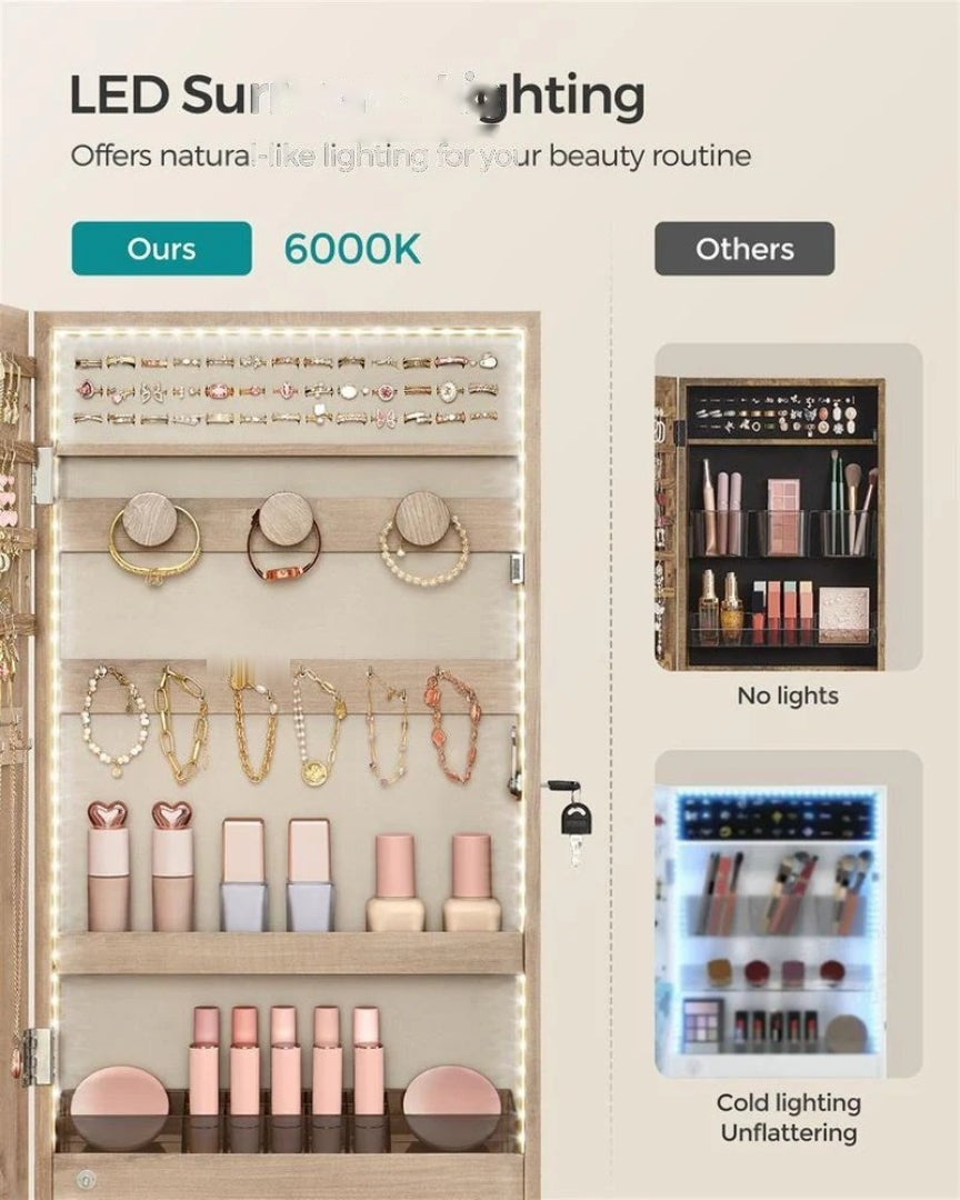 Mirror Jewelry Cabinet Armoire With LED Lights And Storage – product view 7 | Ridgefield Furniture
