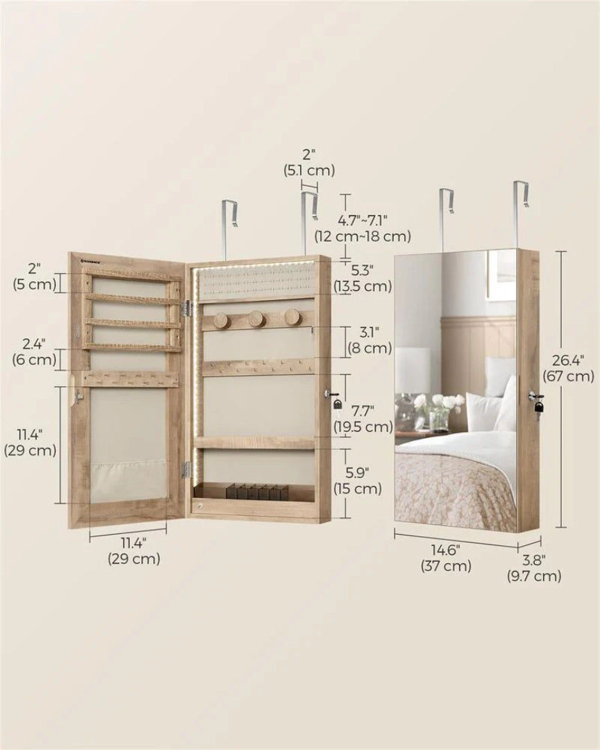 Mirror Jewelry Cabinet Armoire With LED Lights And Storage – product view 8 | Ridgefield Furniture