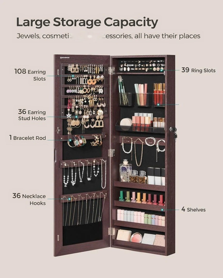 Mirror Jewelry Cabinet Armoire With Makeup Storage Organizer – product view 8 | Ridgefield Furniture