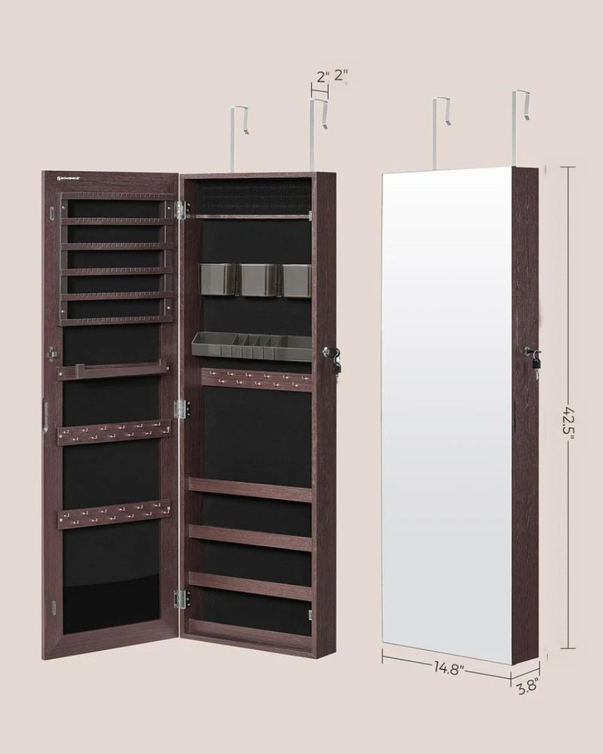 Mirror Jewelry Cabinet Armoire With Makeup Storage Organizer – product view 11 | Ridgefield Furniture