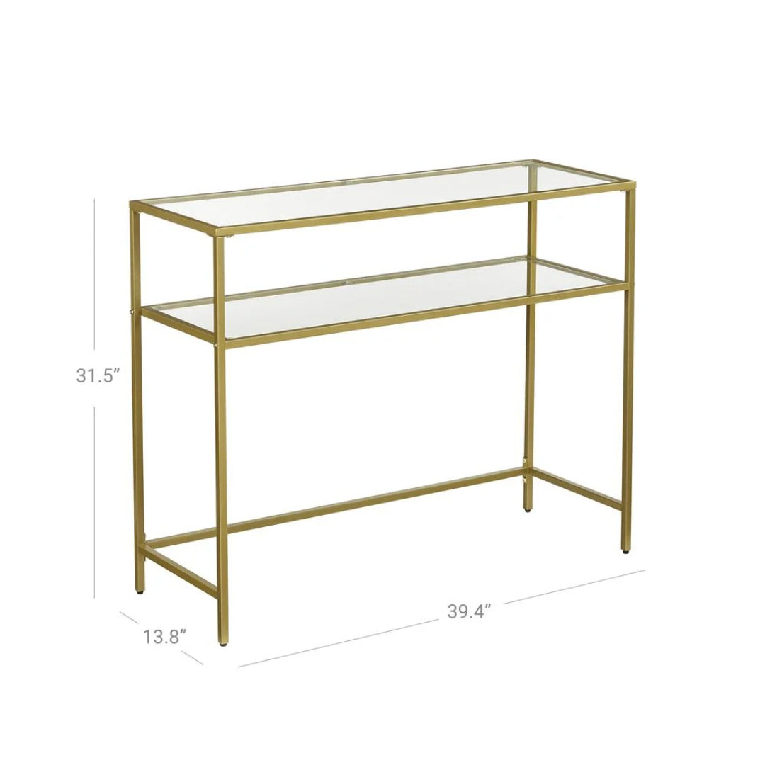 Console Table With Glass Shelves & Gold Frame Sofa Table – product view 5 | Ridgefield Furniture