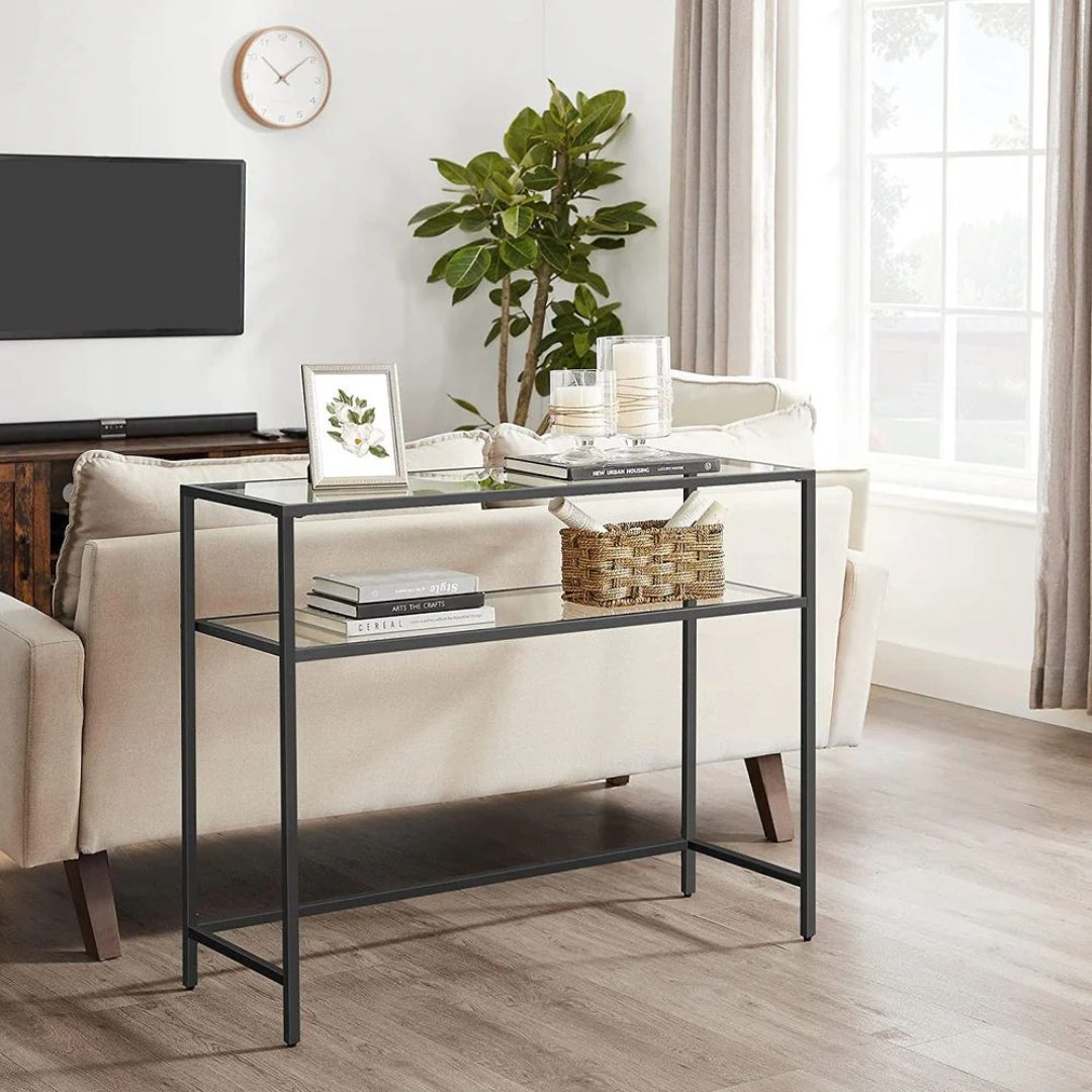 Console Table With Glass Shelves & Gold Frame Sofa Table – product view 9 | Ridgefield Furniture