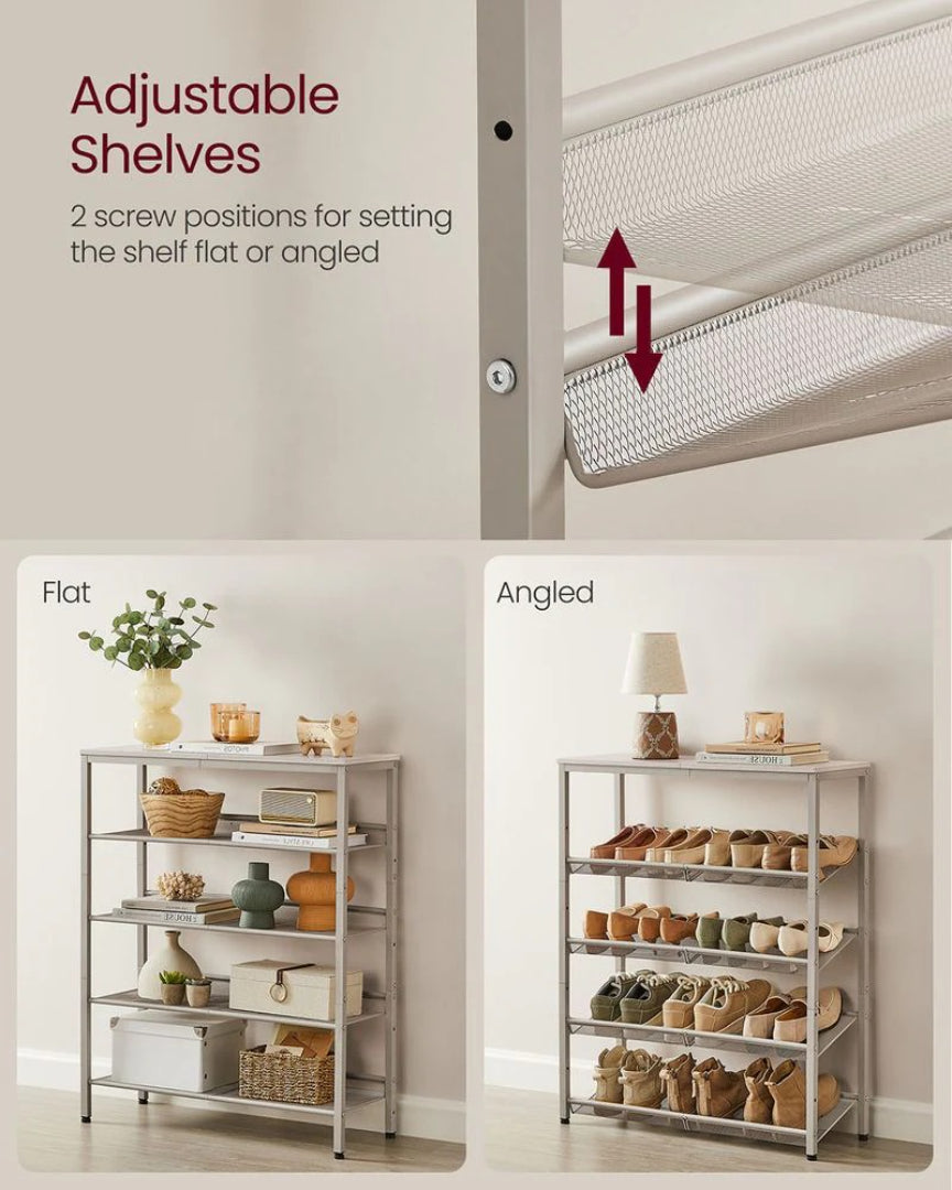 5 Tier Shoe Rack With Storage Shelves & Top Shelf Organizer – product view 7 | Ridgefield Furniture