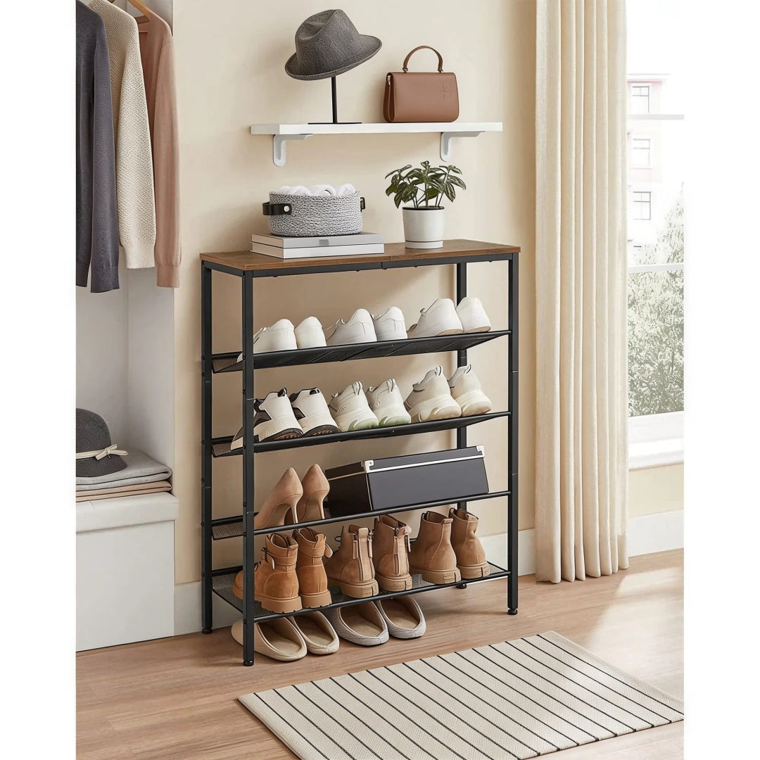 5 Tier Shoe Rack With Storage Shelves & Top Shelf Organizer – product view 10 | Ridgefield Furniture