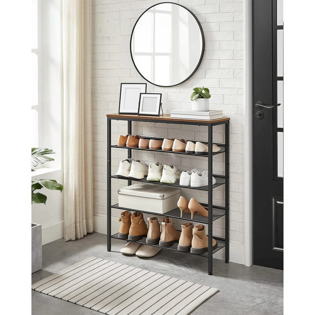5 Tier Shoe Rack With Storage Shelves & Top Shelf Organizer – product view 14 | Ridgefield Furniture