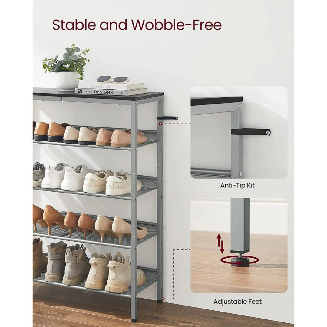 5 Tier Shoe Rack With Storage Shelves & Top Shelf Organizer – product view 17 | Ridgefield Furniture