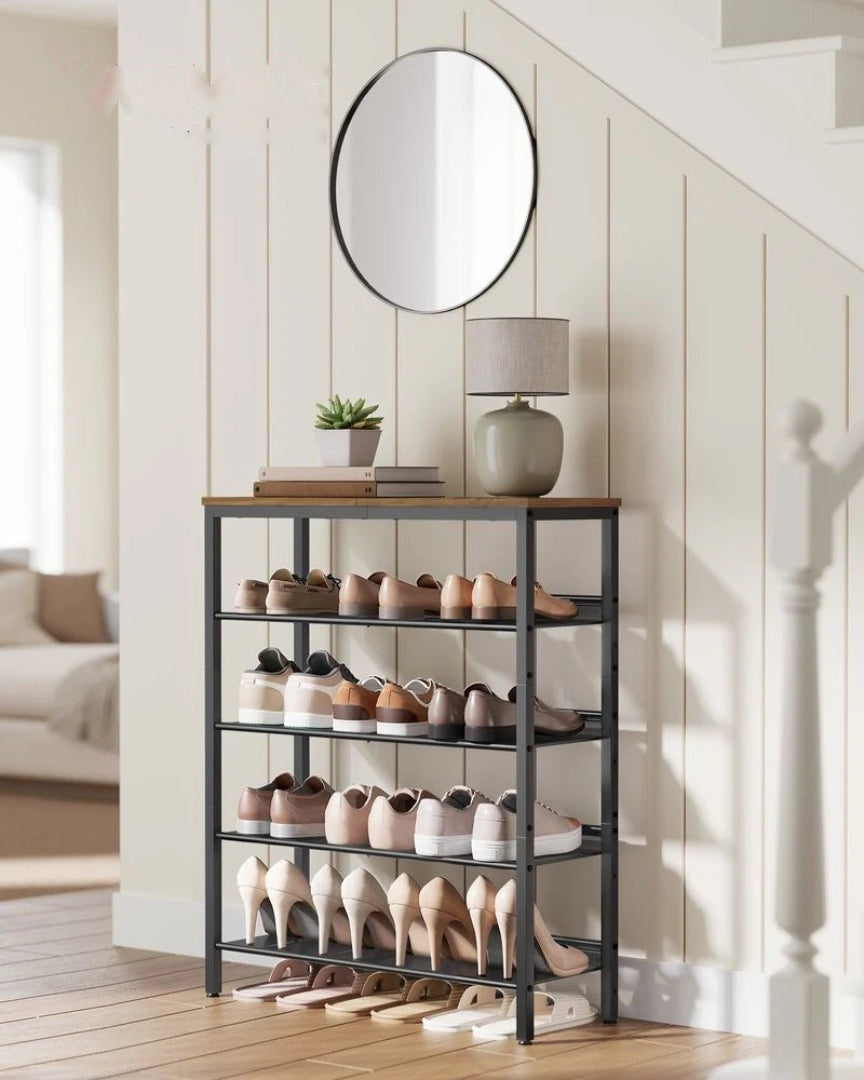 5 Tier Shoe Rack With Storage Shelves & Top Shelf Organizer – product view 18 | Ridgefield Furniture