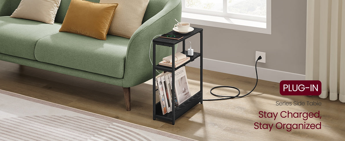 Narrow Side Table With Charging Station And Storage Shelf - product photo 47