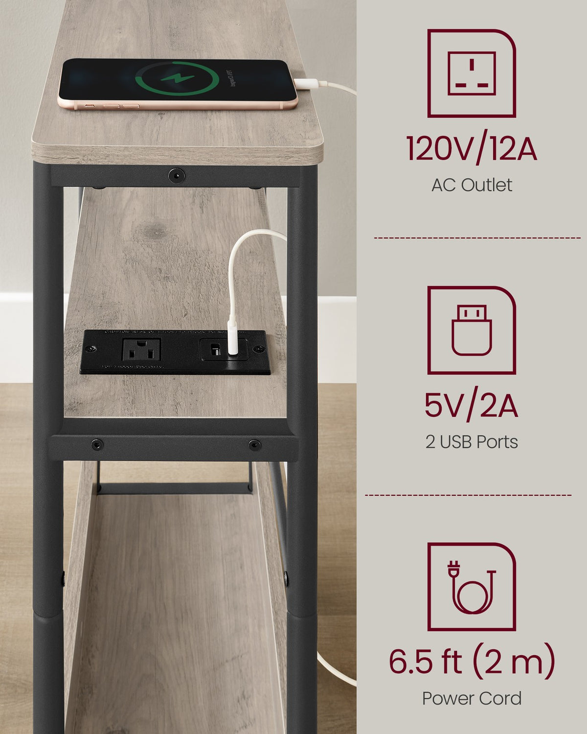 Narrow Side Table With Charging Station - product photo 30