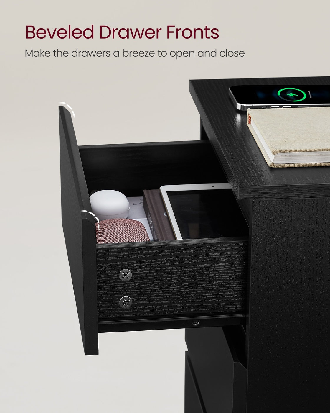 Nightstand With Charging Station And 2 Drawers, Bedside Table - product photo 16