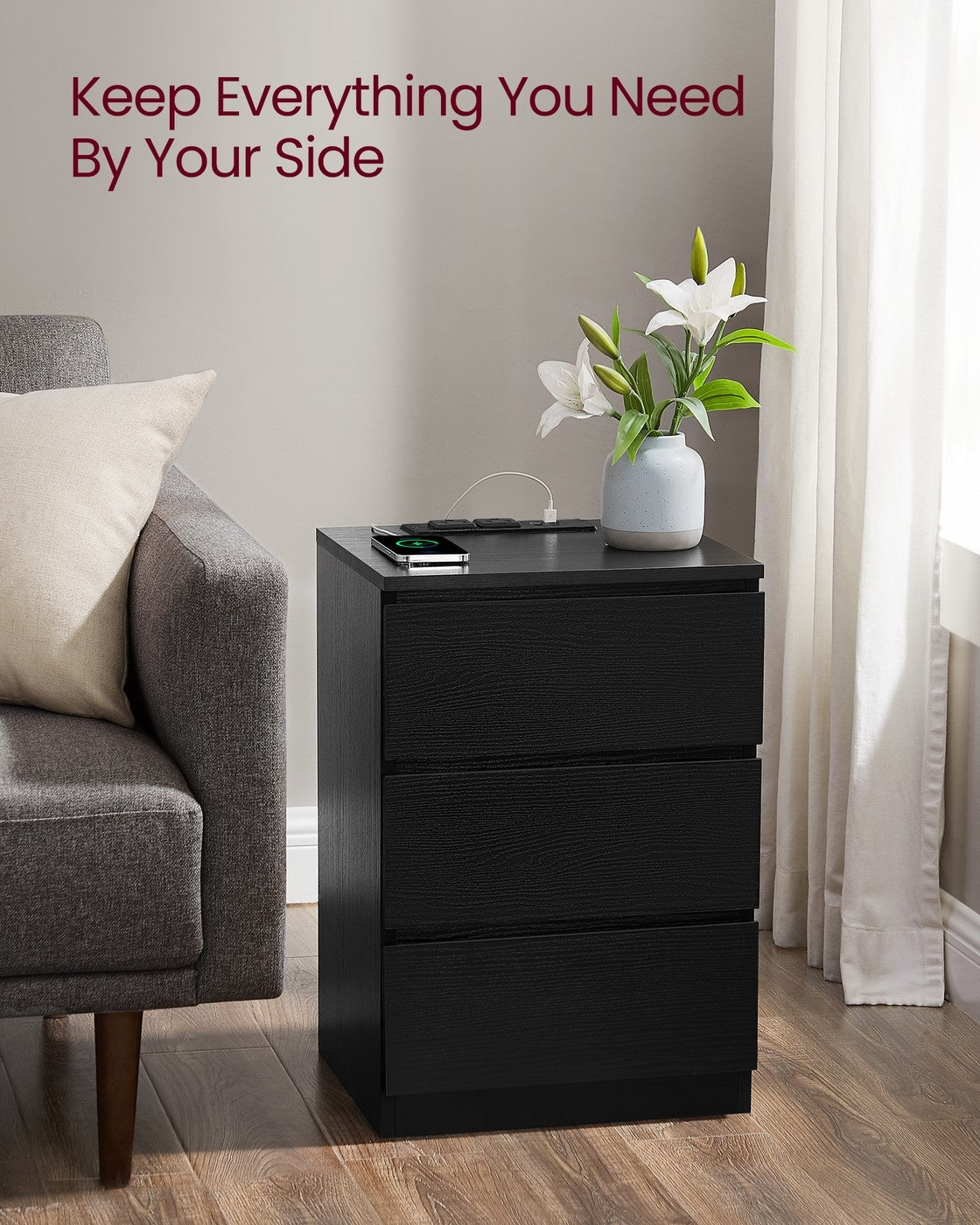 Nightstand With Charging Station And 2 Drawers, Bedside Table - product photo 19
