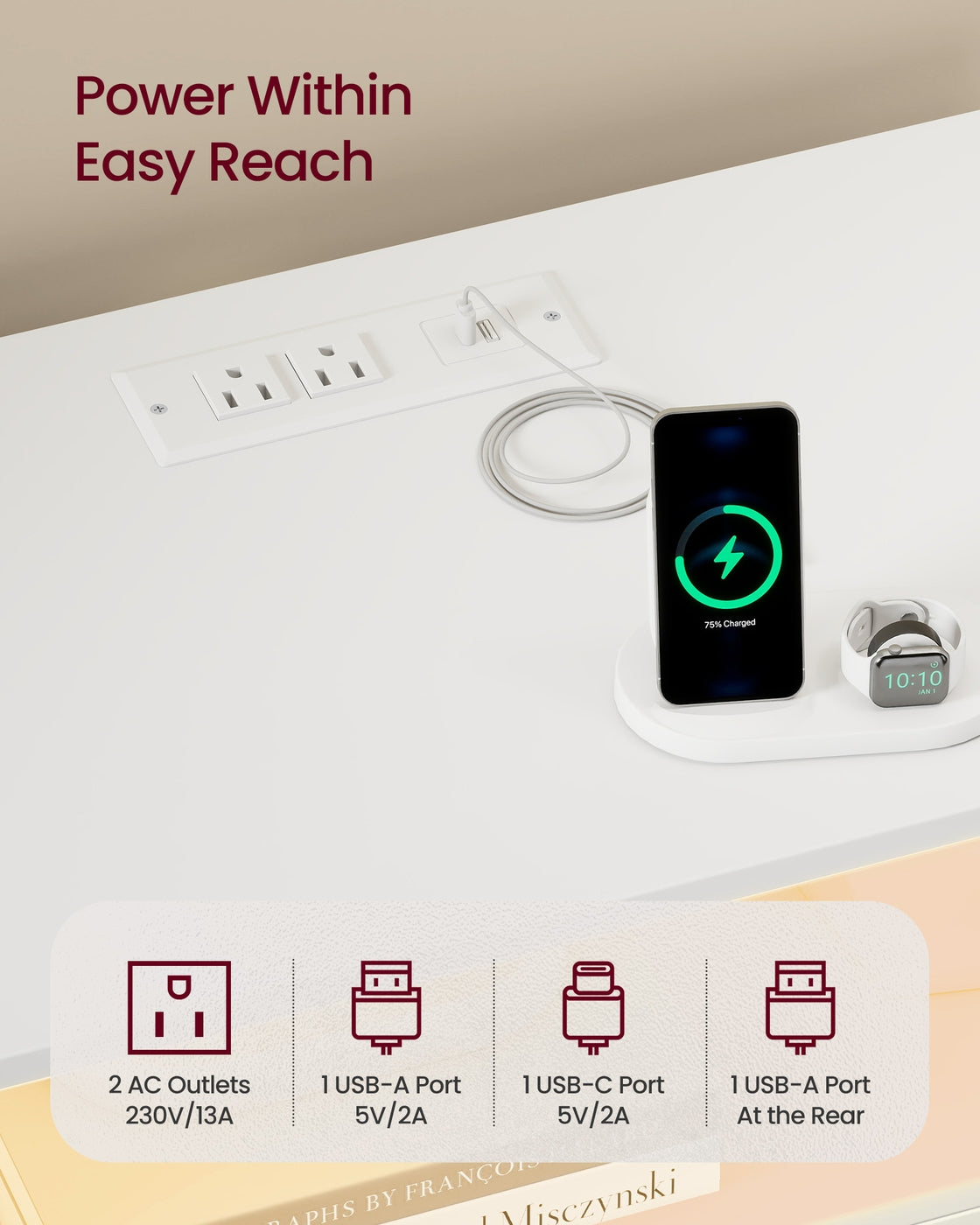 Nightstand With Charging Station, LED Lights - product photo 19