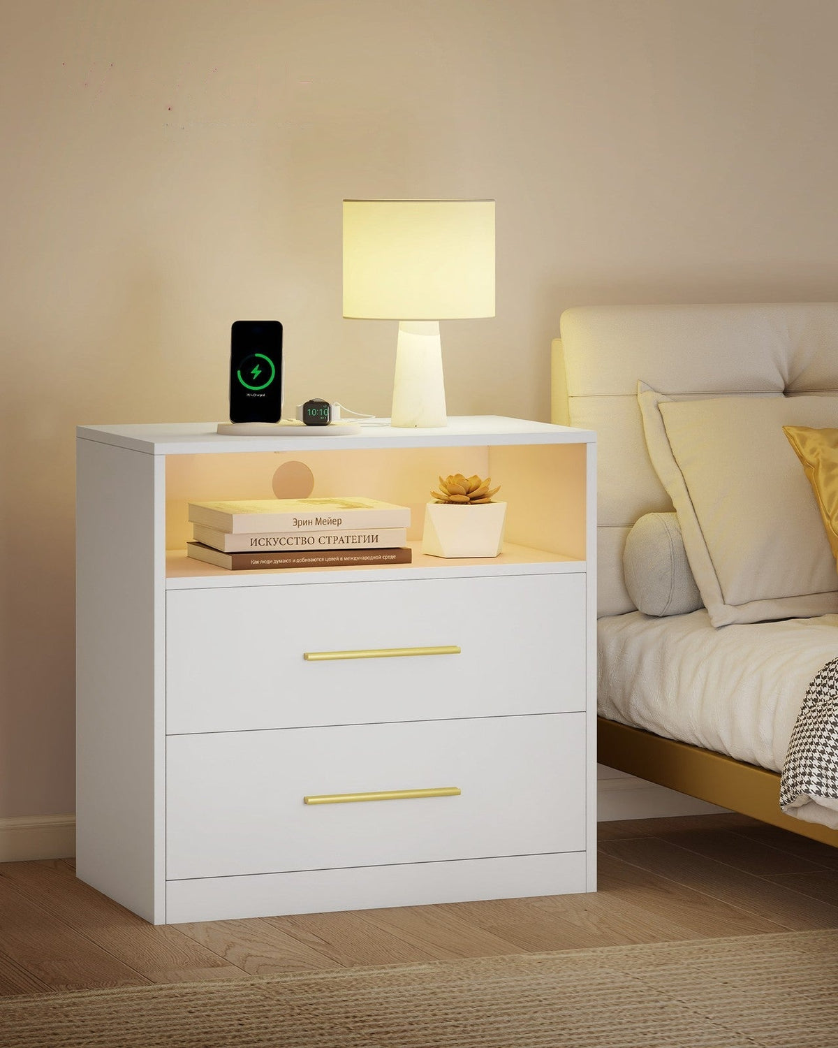 Nightstand With Charging Station, LED Lights - product photo 26
