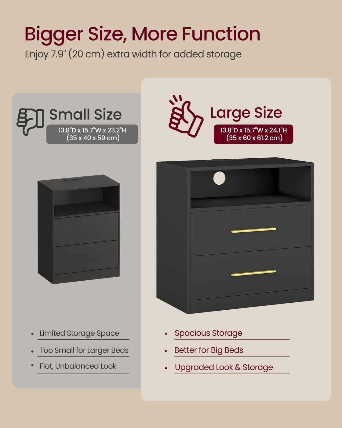 Nightstand With Charging Station, LED Lights - product photo 47