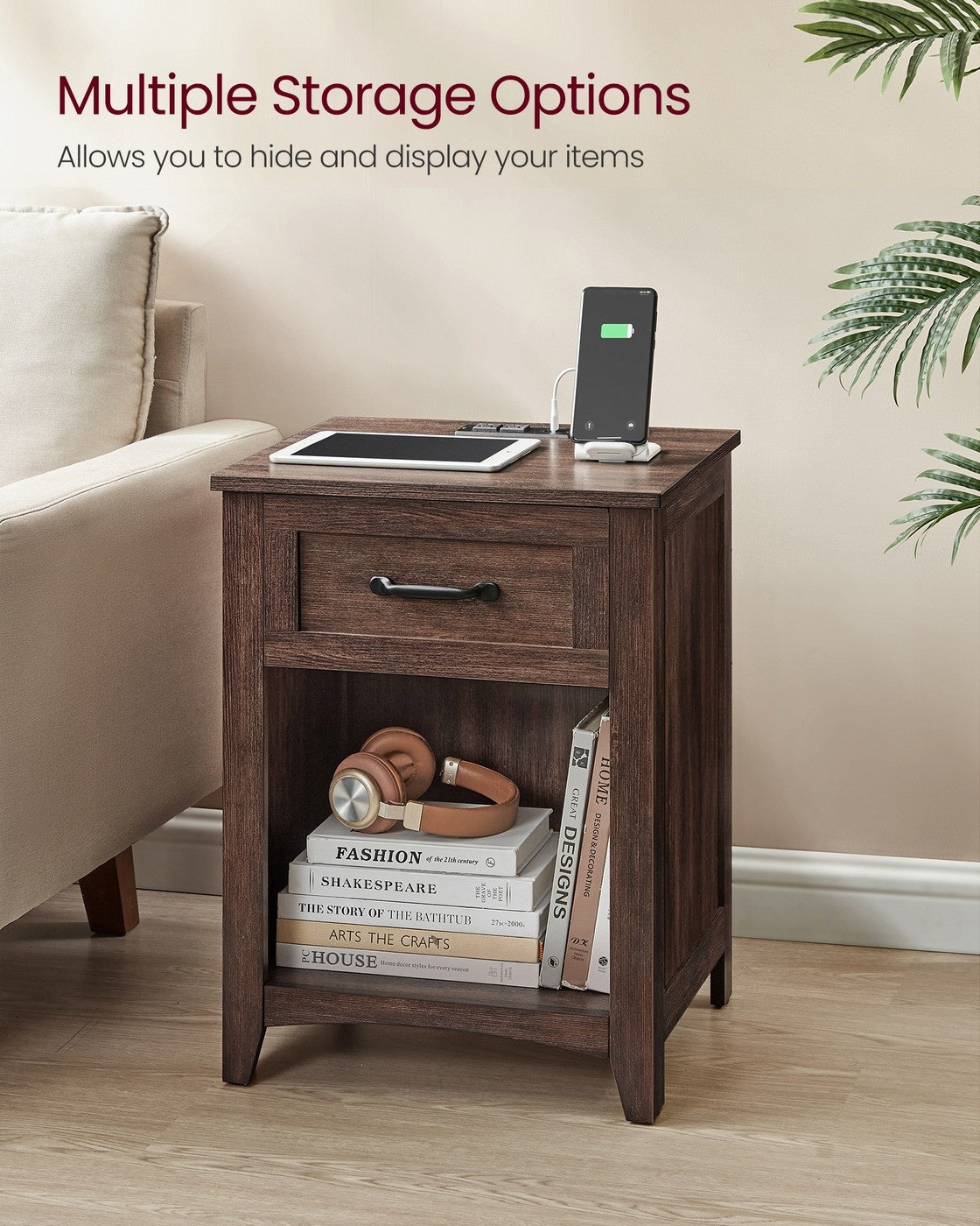 Nightstands With Charging Station And Open Compartment - product photo 12