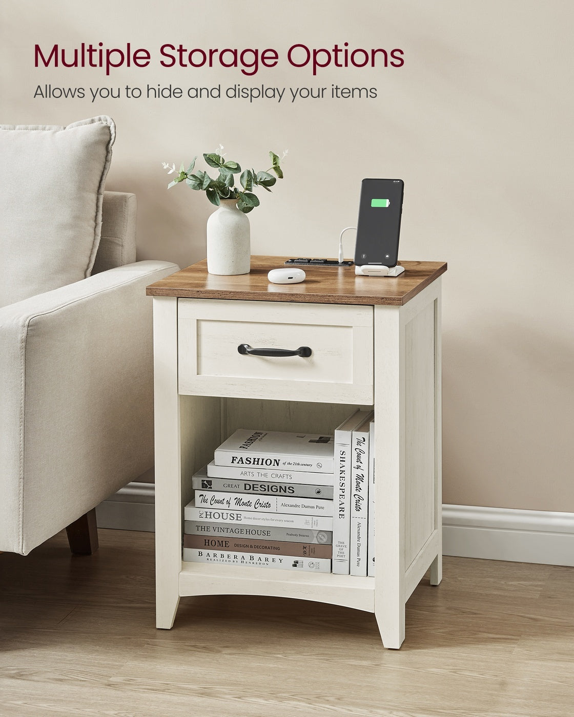Nightstands With Charging Station, Set Of 1 Or 2 Bedside Tables - product photo 30