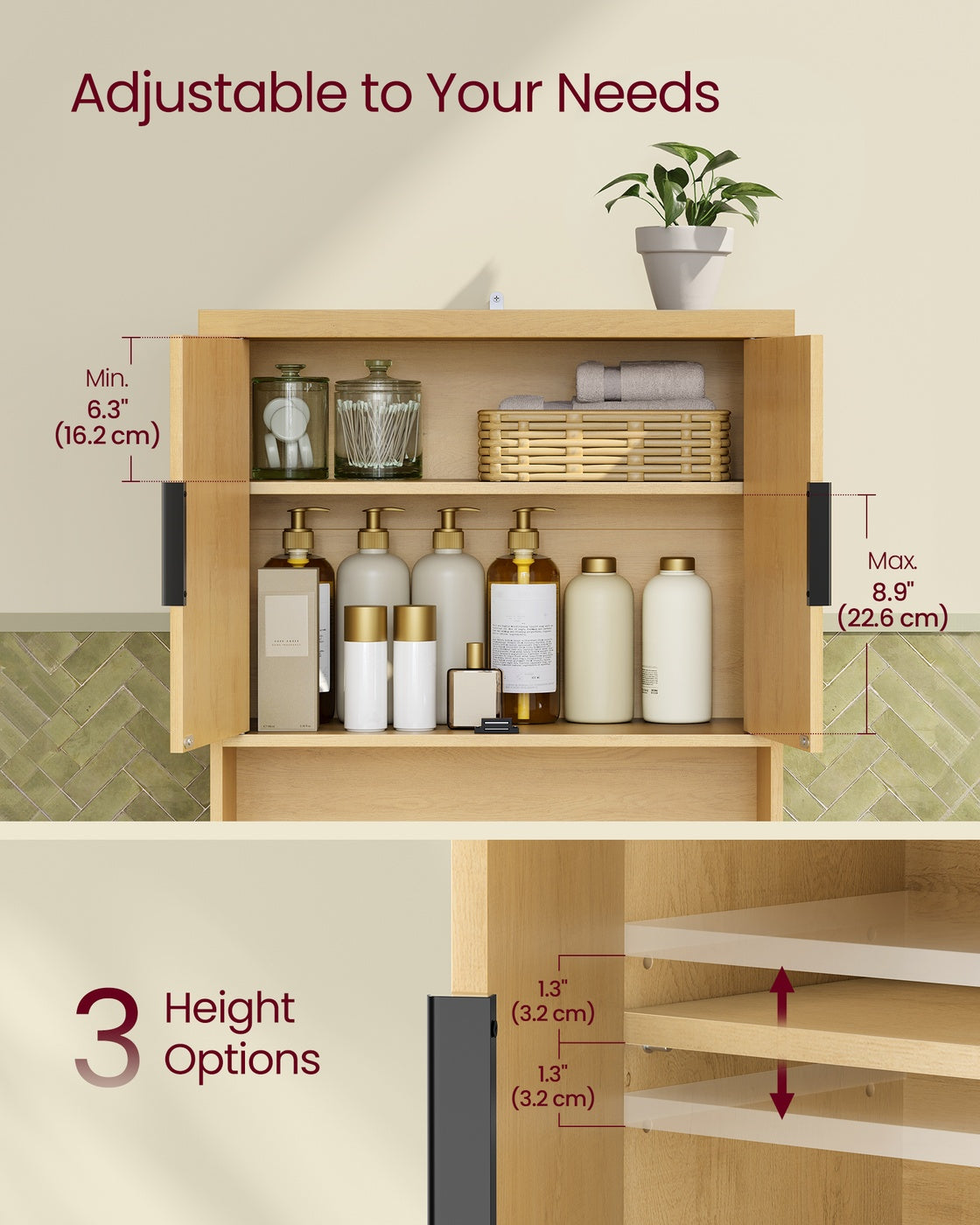 Over The Toilet Storage Cabinet, 23.6-Inch Wide Mid Century Modern - product photo 03