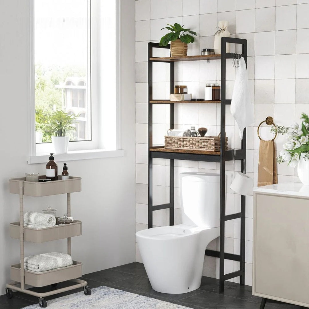 Over Toilet Storage Organizer With Shelves Hooks And Holder – product view 10 | Ridgefield Furniture