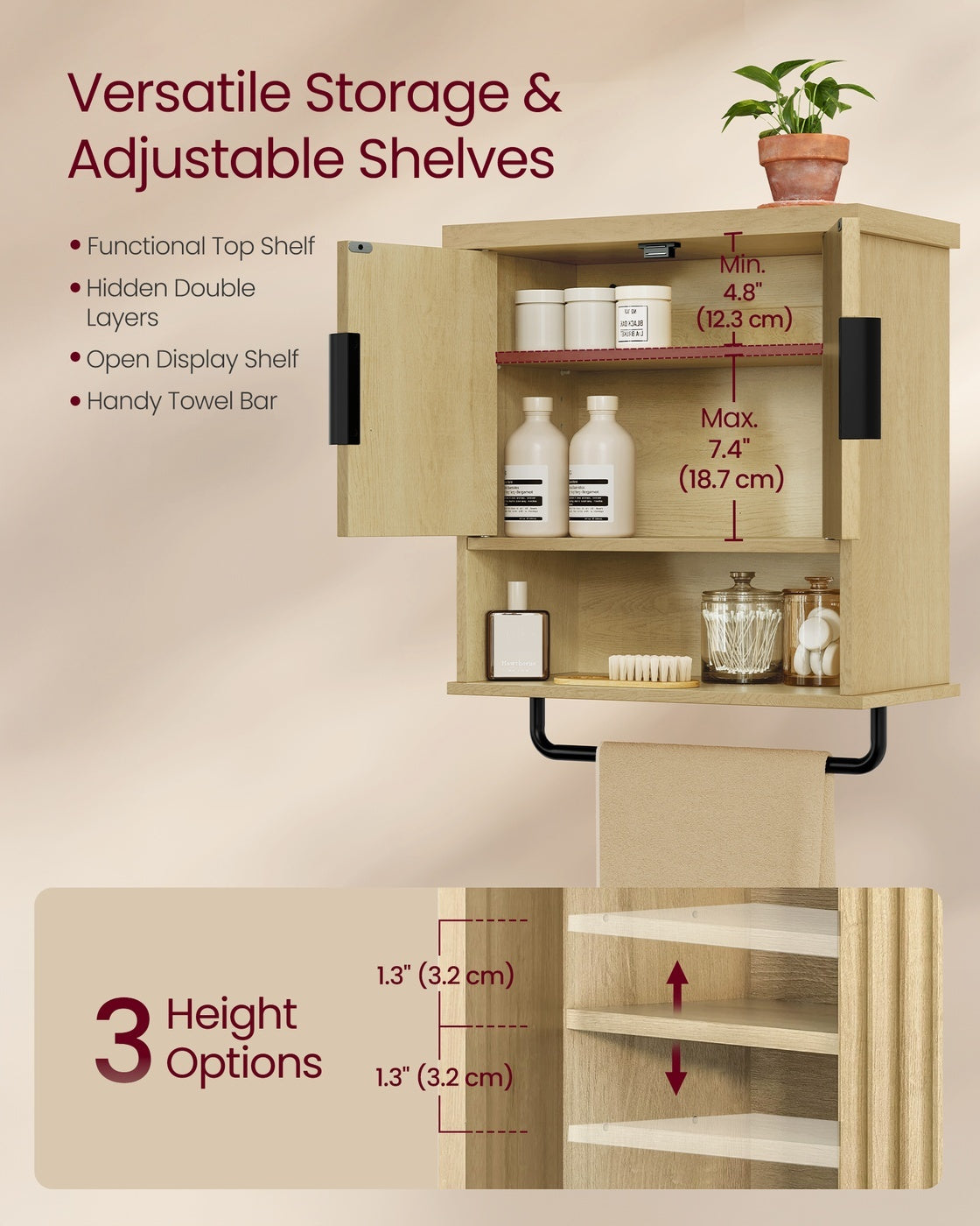 Over Toilet Wall Mounted Bathroom Cabinet, 17.7 Or 23.6 Inch Wide - product photo 10