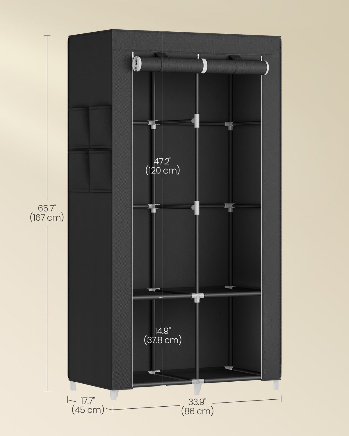 Portable Closet With Shelves And Side Pockets, 33.9 To 66.9 Inch Wide - product photo 73