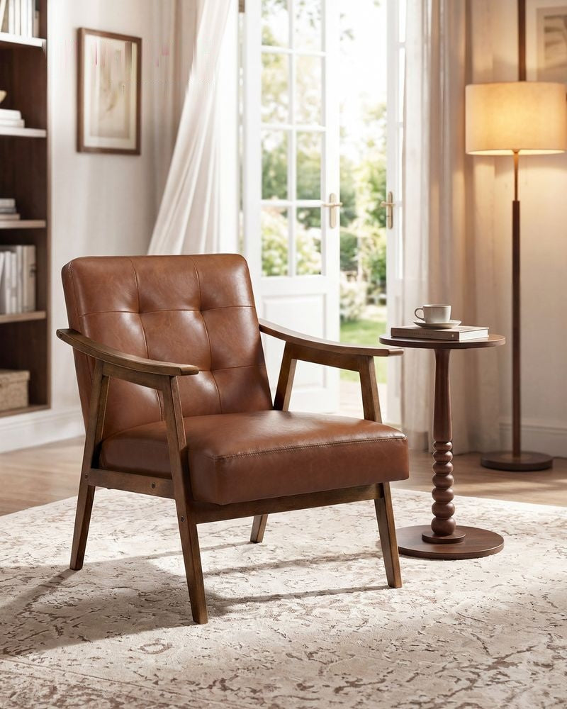 PU Leather Accent Chair For Living Room Bedroom Or Office - product photo 02