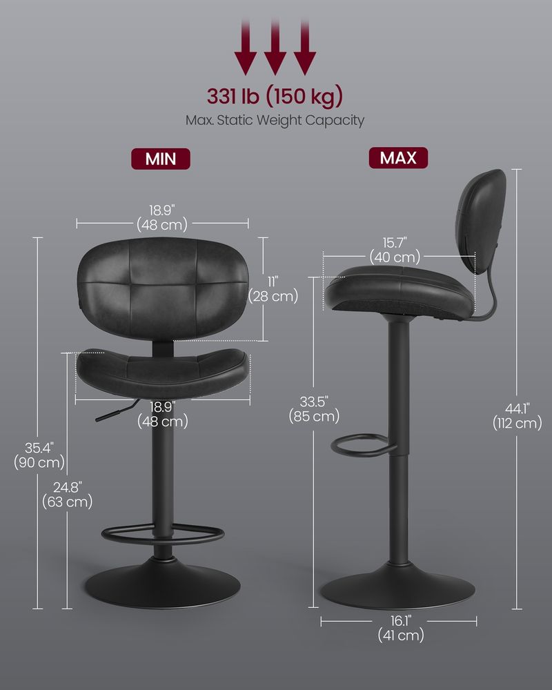 PU Leather Swivel Bar Stools With Back And Footrest - product photo 06