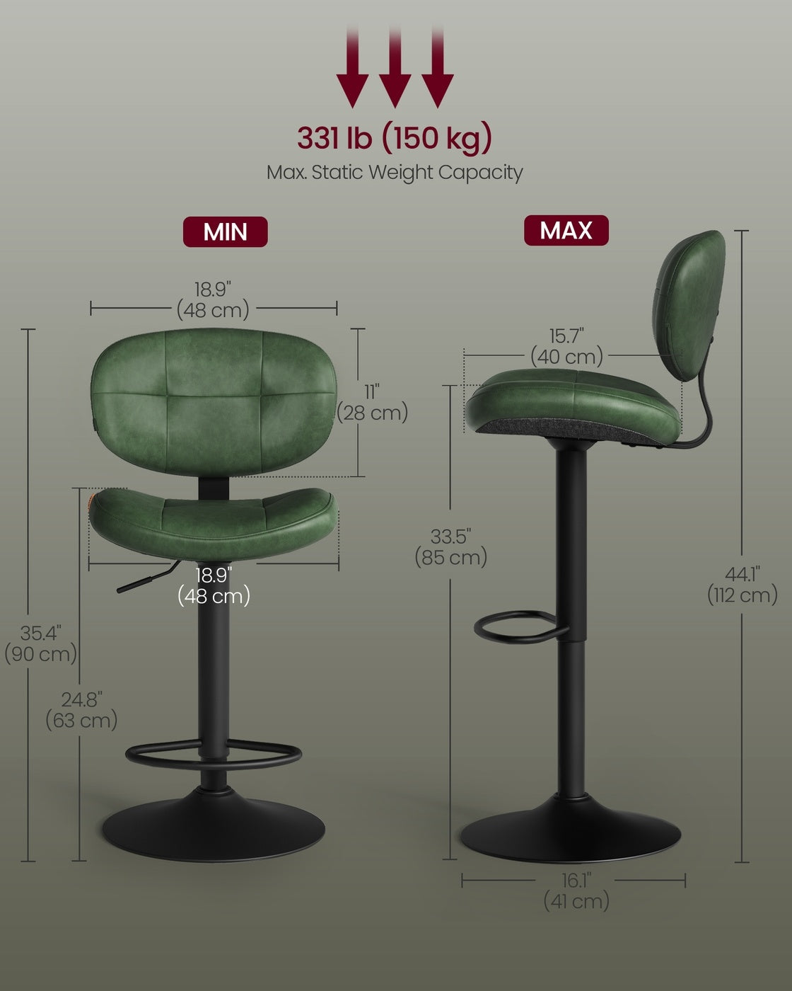 PU Leather Swivel Bar Stools With Back, Footrest And Adjustable Height - product photo 35