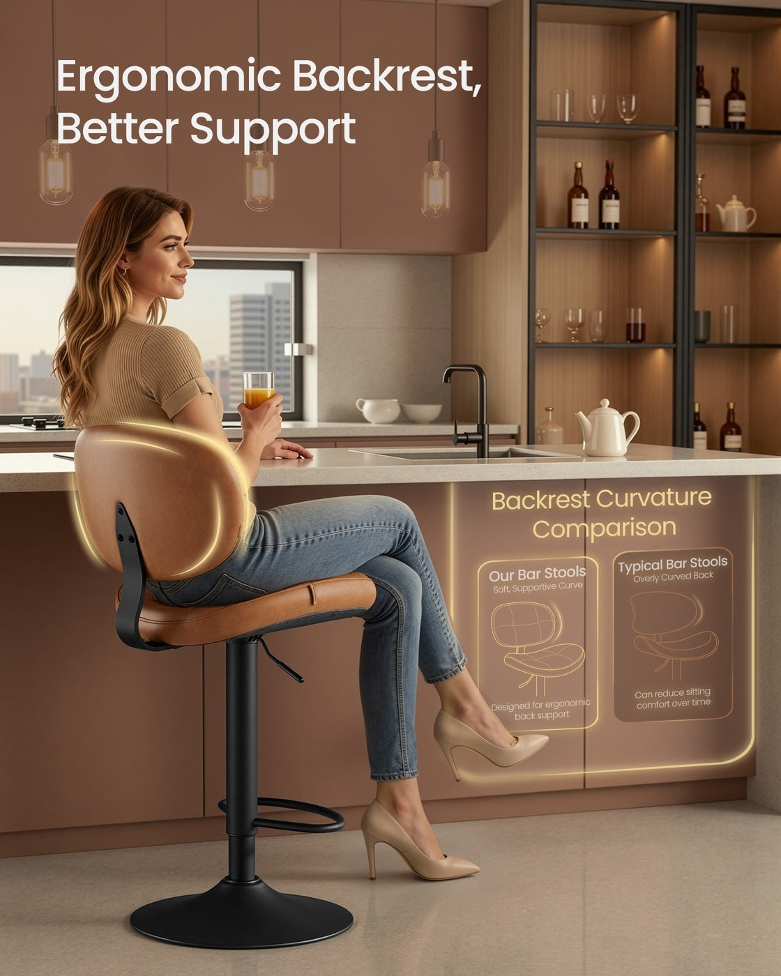 PU Leather Swivel Bar Stools With Back, Footrest And Adjustable Height - product photo 39