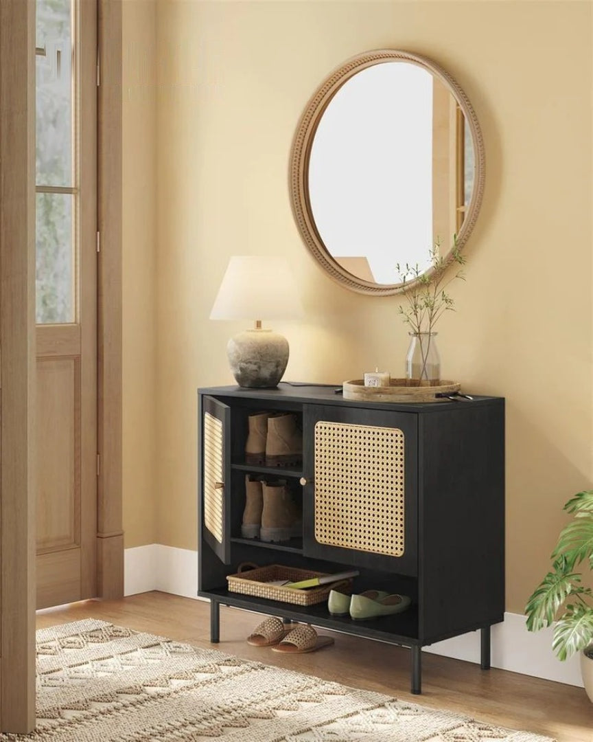 Rattan 3-Tier Shoe Cabinet with Adjustable Shelf – product view 3 | Ridgefield Furniture