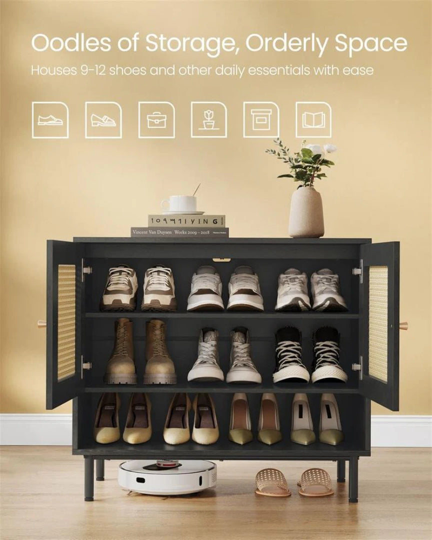 Rattan 3-Tier Shoe Cabinet with Adjustable Shelf – product view 4 | Ridgefield Furniture