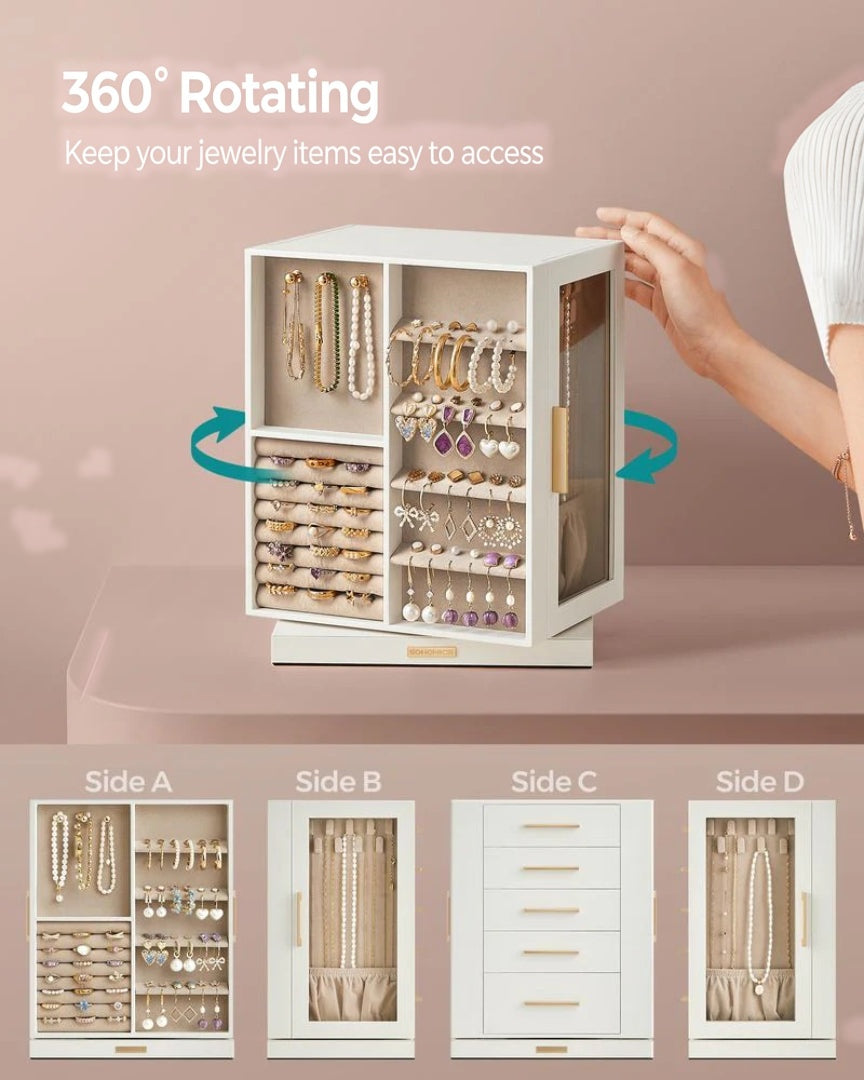 Rotating Jewelry Box Organizer With 5 Drawers And Hooks – product view 7 | Ridgefield Furniture