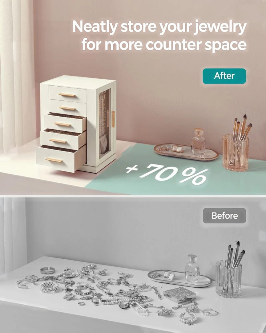 Rotating Jewelry Box Organizer With 5 Drawers And Hooks – product view 11 | Ridgefield Furniture