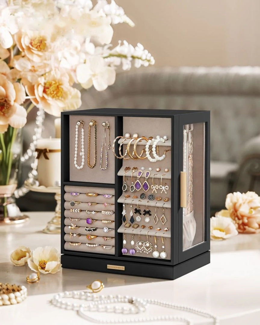 Rotating Jewelry Box Organizer With 5 Drawers And Hooks – product view 12 | Ridgefield Furniture