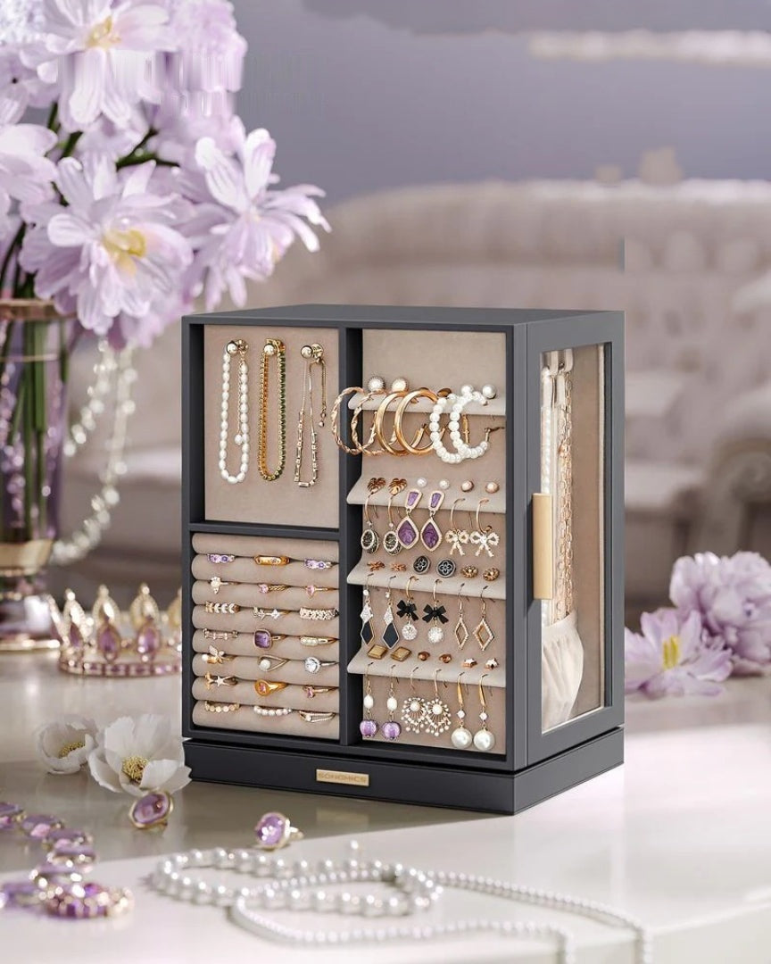 Rotating Jewelry Box Organizer With 5 Drawers And Hooks – product view 13 | Ridgefield Furniture