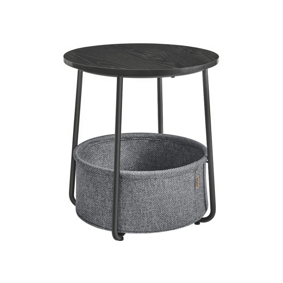 Round Nightstand With Fabric Basket Modern Bedside Table – product view 4 | Ridgefield Furniture