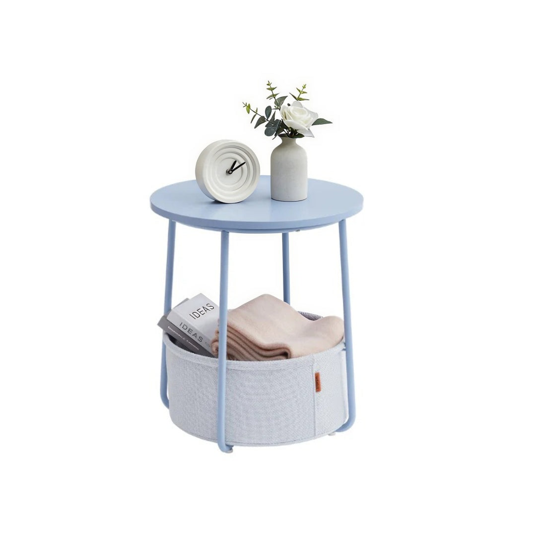 Round Nightstand With Fabric Basket Modern Bedside Table – product view 8 | Ridgefield Furniture