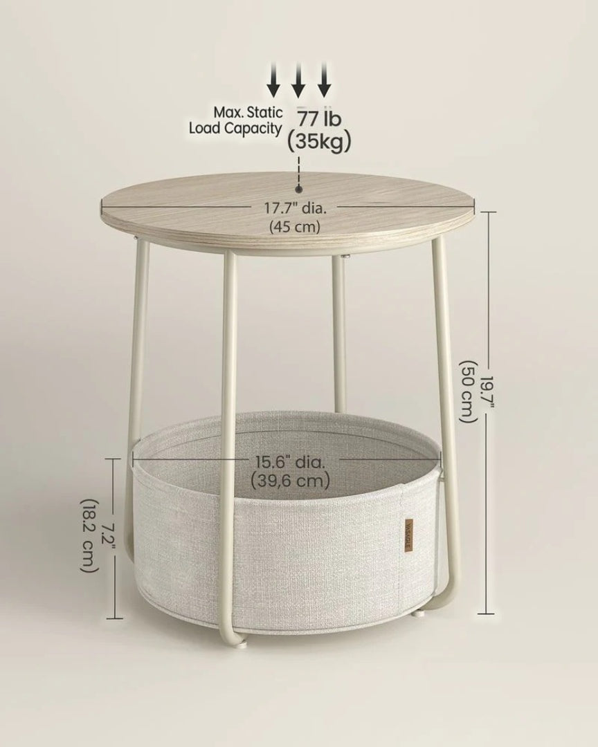 Round Nightstand With Fabric Basket Modern Bedside Table – product view 9 | Ridgefield Furniture