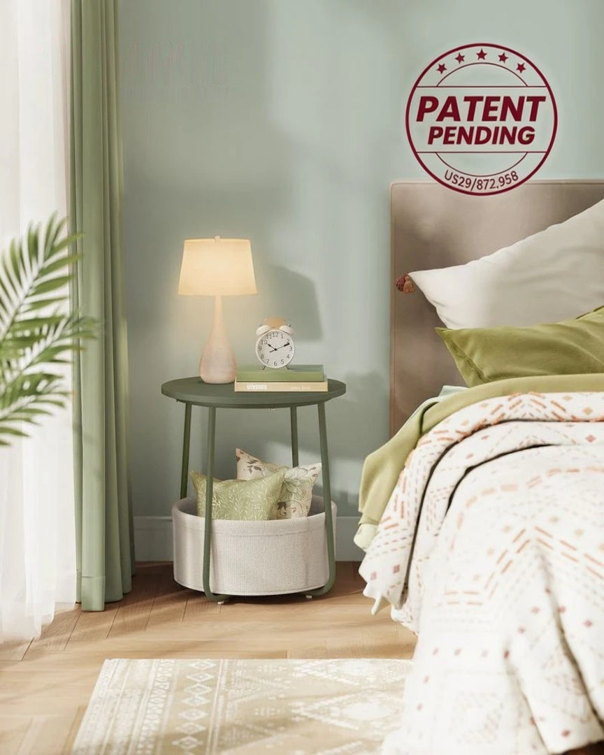 Round Nightstand With Fabric Basket Modern Bedside Table – product view 25 | Ridgefield Furniture