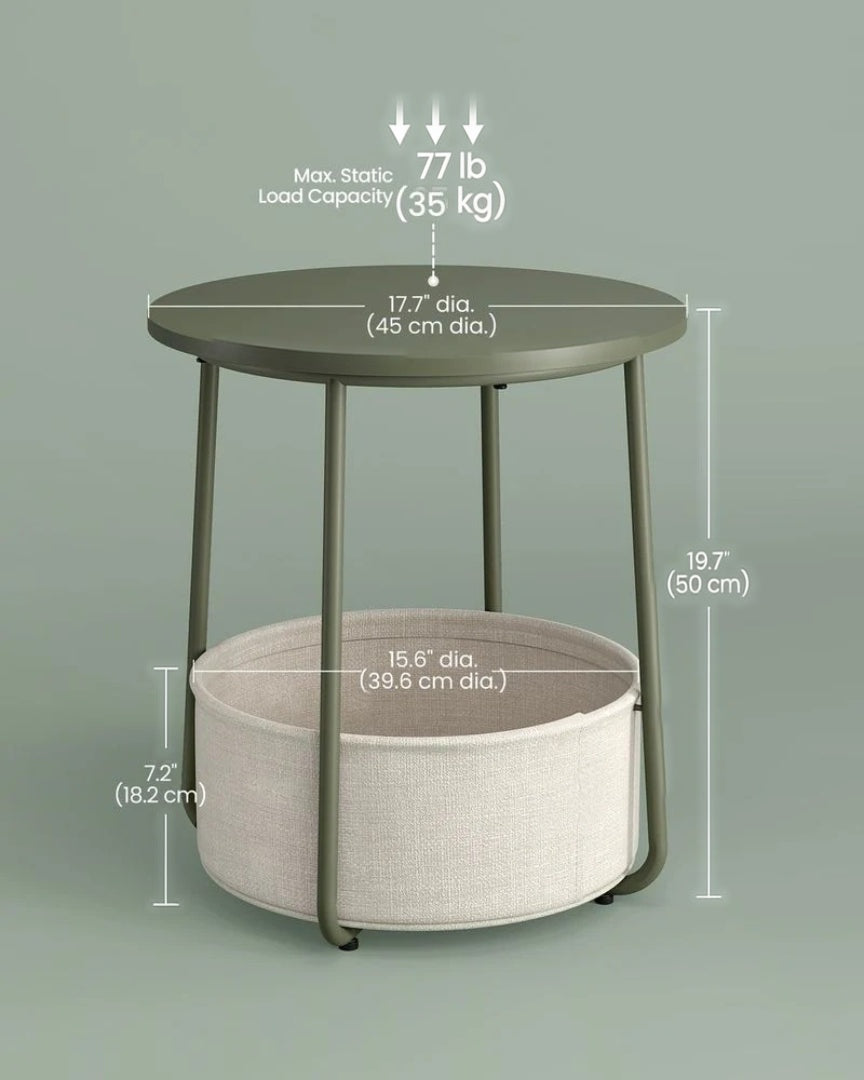 Round Nightstand With Fabric Basket Modern Bedside Table – product view 30 | Ridgefield Furniture